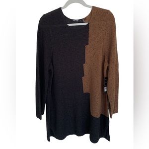 NWT Nic & Zoe Color Block Sweater Black & Dark Maple Size 1X